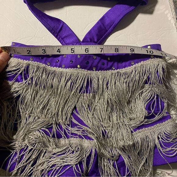 Custom Pleasers Glamorous dance costume purple sequin rhinestone fringe LC child - Picture 9 of 12